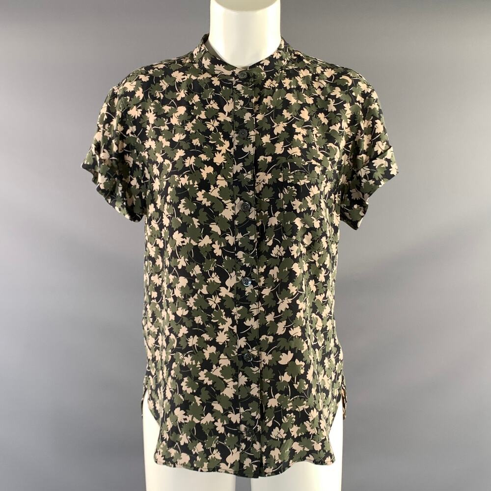 EQUIPMENT Size M Black Green & Beige Silk Leafs Button Up Casual Top